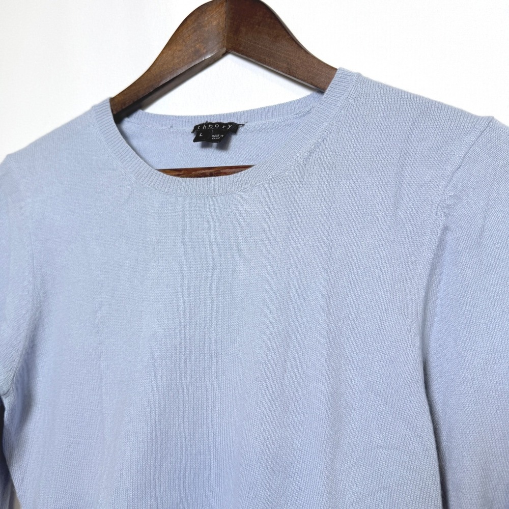 Theory Tobias Cashmere Sweater Light Blue Crew Neck 61178701 Womens Large